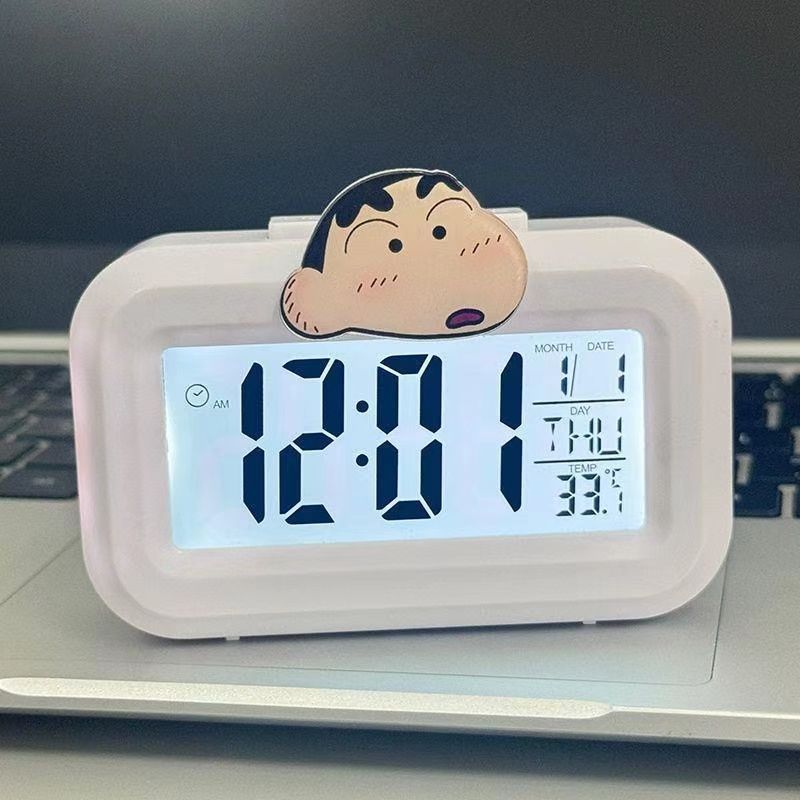 

Новый будильник Crayon Shin Shiba, светящиеся прикроватные часы, простые креативные многофункциональные часы для общежития, кабинета, настольные часы