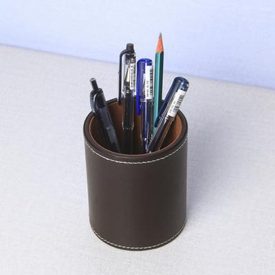Pen Container Large Capacity Wear Resistant Smooth Edge Simple Style Compact Size Save Space Faux Leather Round Pen