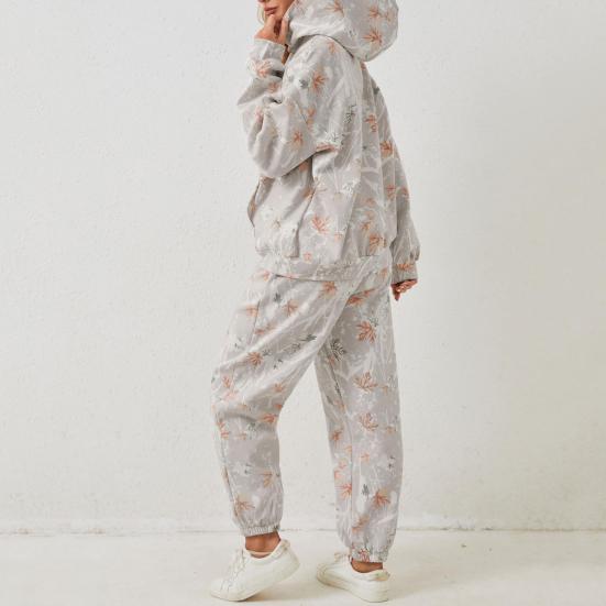 2 Pcs/Set Women Hoodie Pants Suit Printing Long Sleeves Thick Top Elastic Waist Ankle-banded Trousers Sport Fitness Outfit Fall Winter Tracksuit