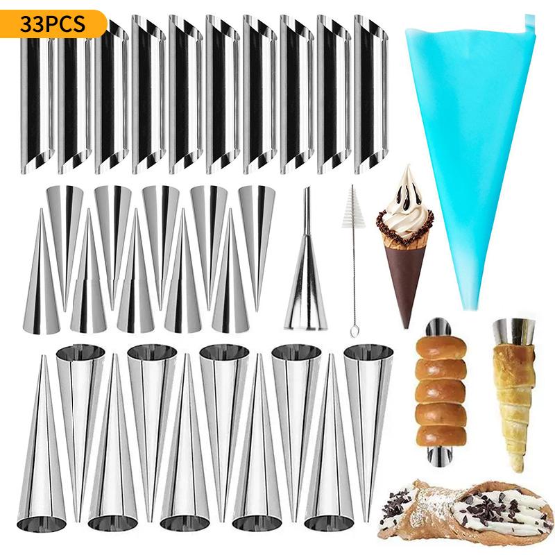 1 Zestaw Stal Nierdzewna Formy do Cannoli Rurki Forma do Roladek Kremowych Kształtukośny Samostojący Stożek Zamontowany Kwiat Ustnik Szczoteczka do Czyszczenia Ust