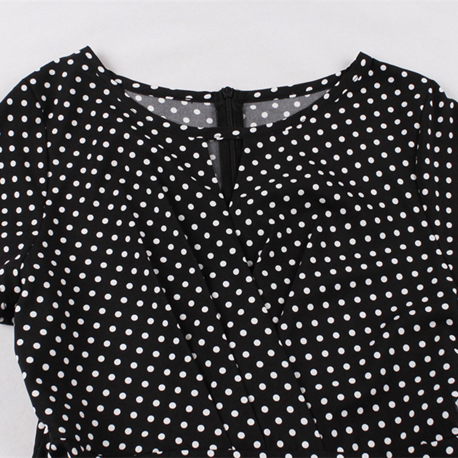 Женское модное повседневное облегающее платье в горошек с круглым вырезом и принтом — фото 6