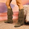 2026 New High Boots Women Bohemian Flock Mid-Calf Boots Wedge Booties Autumn Winter Ethnic Casual Shoes