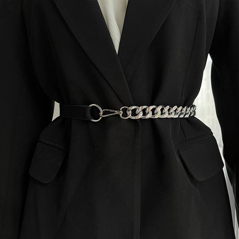 Fashionable Retro Versatile Metal Chain Elastic Waist Cincher Decorative Waist Chain for Dresses Suits and Coats for Women