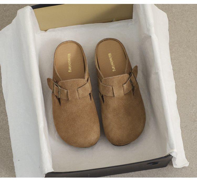 

Boken shoes women s bag head half slippers women s outer wear 2025 new spring and autumn pregnant women flat bottom one pedal lazy shoes 40