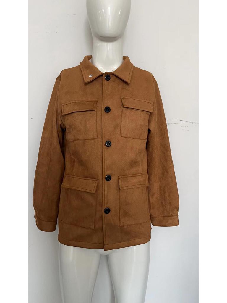 2023 Men's European & American Cowhide Velvet Multi-Pocket Casual Jacket