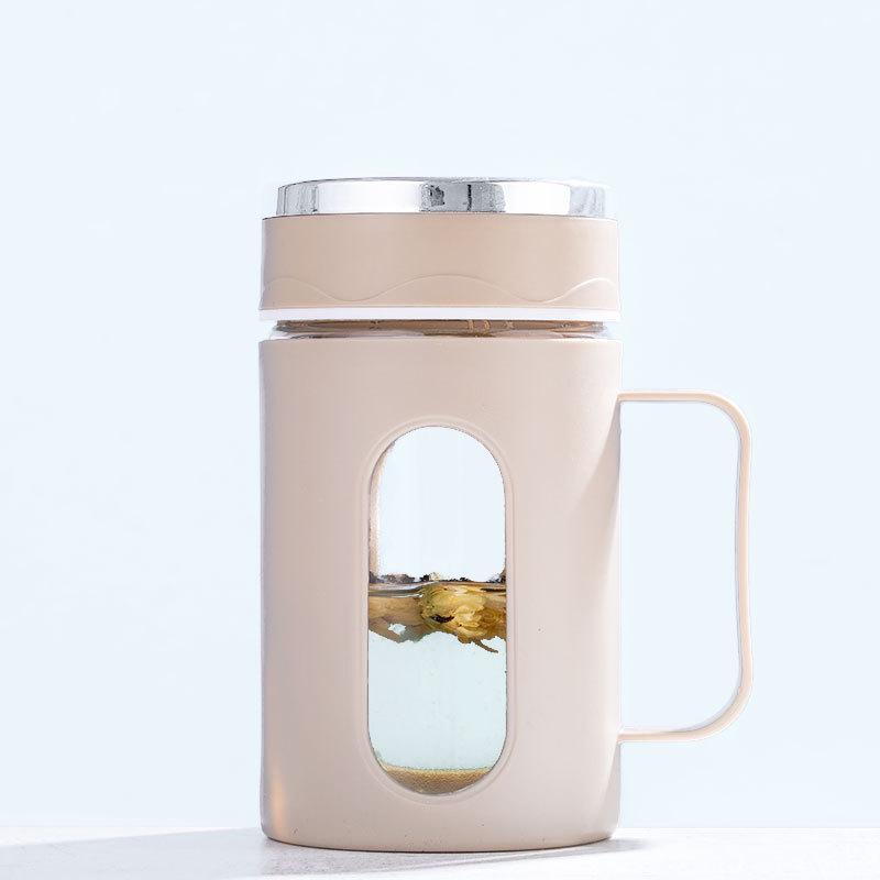

Elegant Glass and Plastic Cup with Handle - Tea and Water Separation Design 400ml