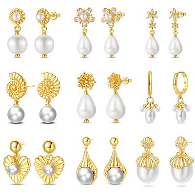 Luxus Goldene Muschel Seestern Perlen Ohrstecker 925 Silber Schmetterling Herzförmige Anhänger Perlenohrringe Für Frauen Party Schmuck