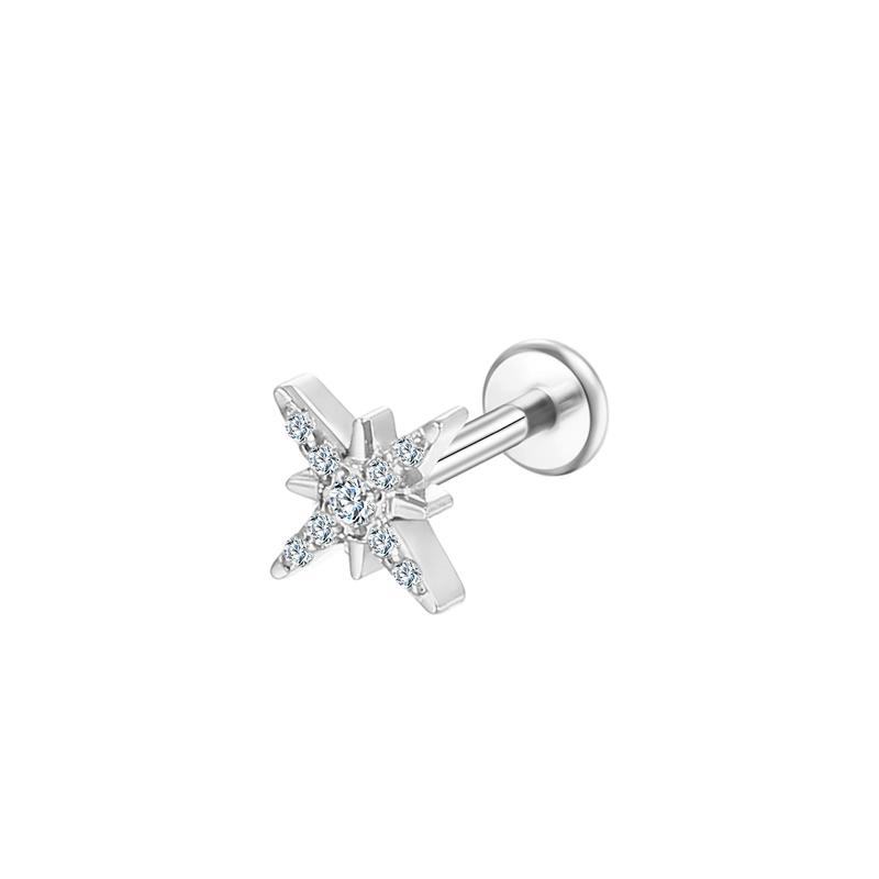 Hot Sale Body Jewelry: Titanium Labret Flatback Tragus Earring Stud Internal Thread Zircon Rings