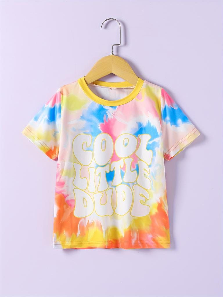 2026 Girl Summer Rainbow Tie Dye T-Shirt Short Sleeve Tee Top Crew Neck Clothes Child Girl Casual Outdoor Clothing Kids Tshirt