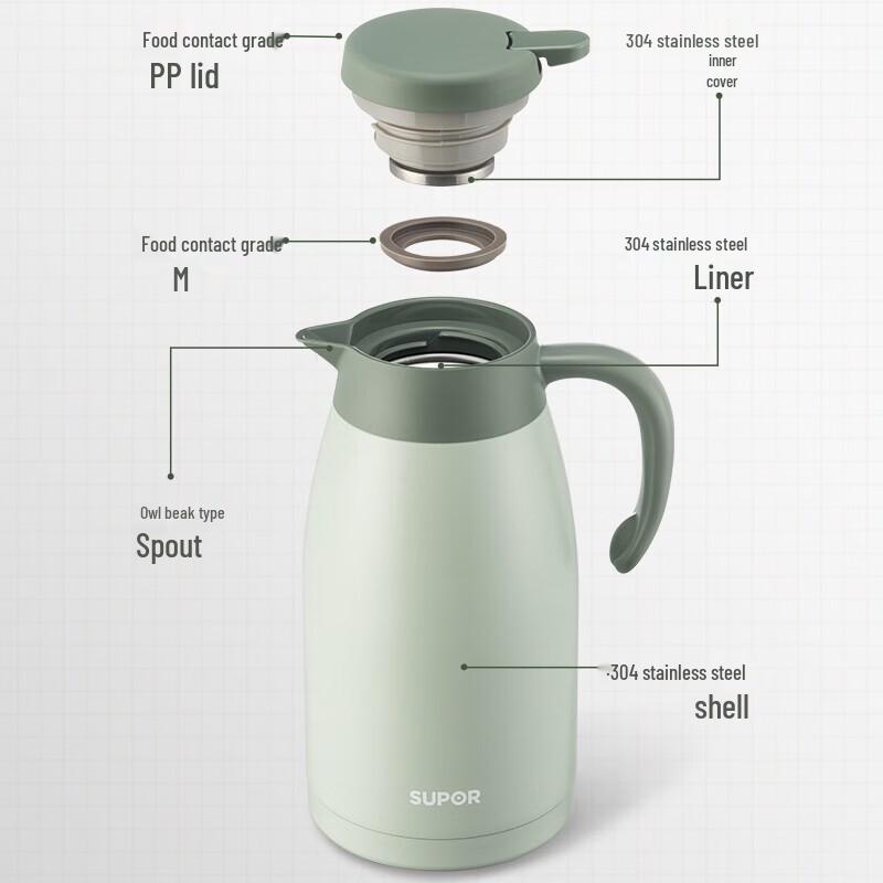 Supor 304 Stainless Steel Vacuum Insulated Kettle