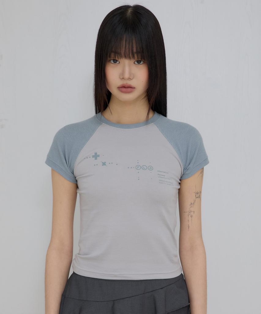 Peulleeoeob Muta Waffle Raglan T-Shirt (Fl-154_Gray&Sky)