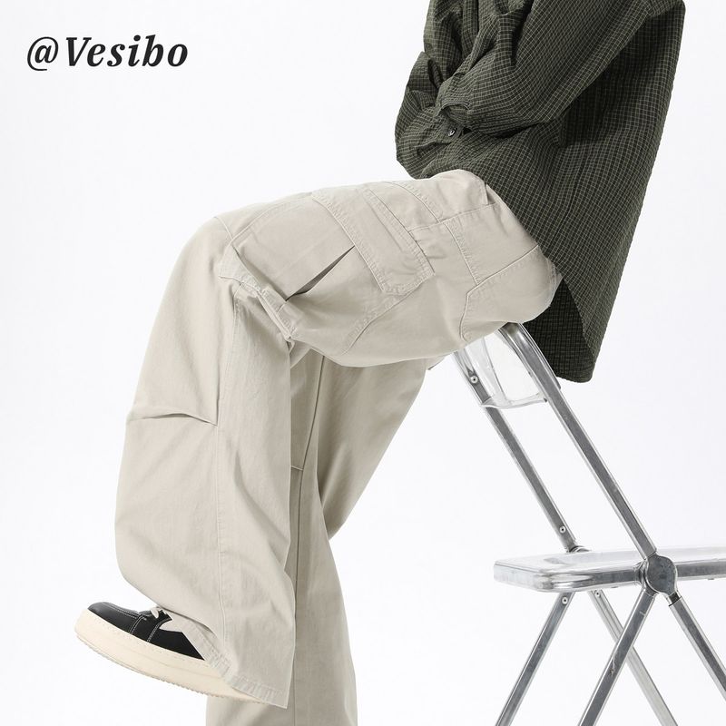 American-Style Pleated Deconstructed Cargo Pants for Men, Winter Trendy Outdoor Sports Casual Long Pants, High Street Loose Straight-Leg Trousers