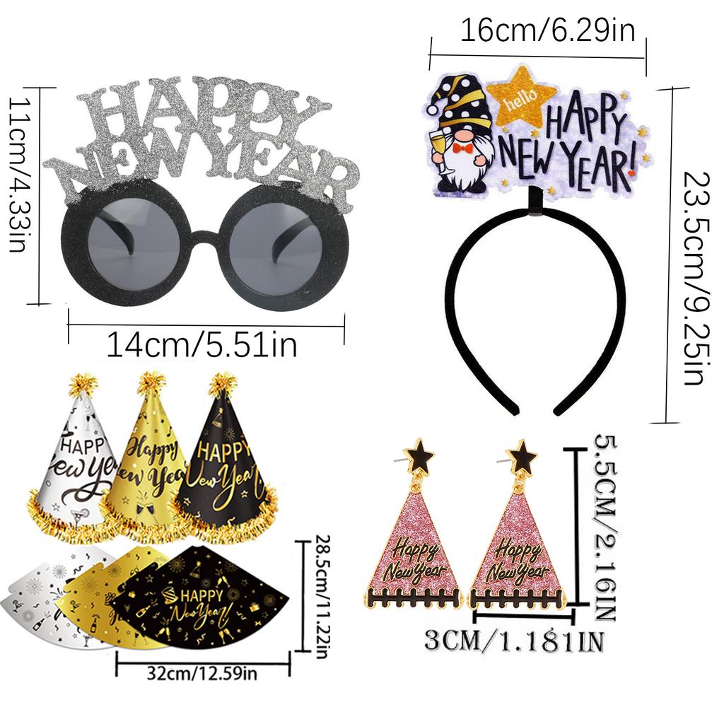 PESENAR New Years Eve Party Supplies 2025 Happy New Year Decorations Top Hats Headband