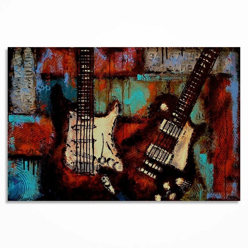 Graffiti Abstract Instrument Guitar Canvas Painting Fashion Music Electric/Wooden Guitar Wall Art Pictures Home Bar Shop Decor
