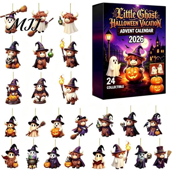 Seasonal Wall Decorations Halloween Advent Calendar 2026, 24 Days Surprise Countdown with Decorative Holiday Accents Acrylic Ornaments for Party