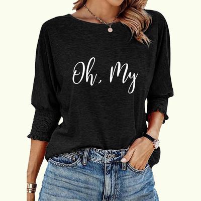 Moda para Mujer de Talla Grande Camiseta Holgada Primavera&verano Cuello Redondo Estampado de Letras
