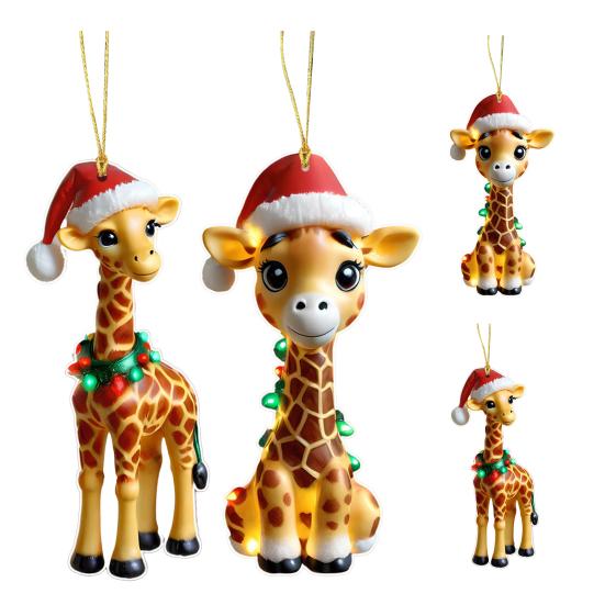 Giraffe Christmas Ornaments 2D Cartoon Giraffe Christmas Hanging Decor for Xmas Tree Acrylic Giraffe Gifts for Women Men