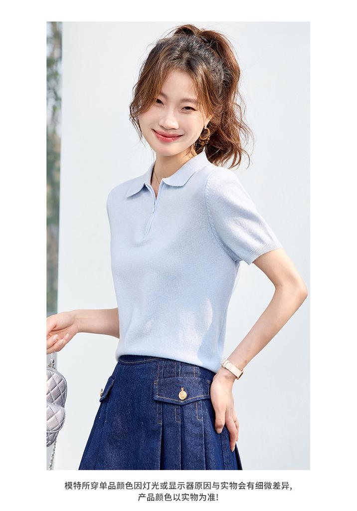 Simple Summer Clothes Polo Collar Sports Style High-quality Women's T-shirt Top Women's Short Sleeved Women's Knitted Sweater