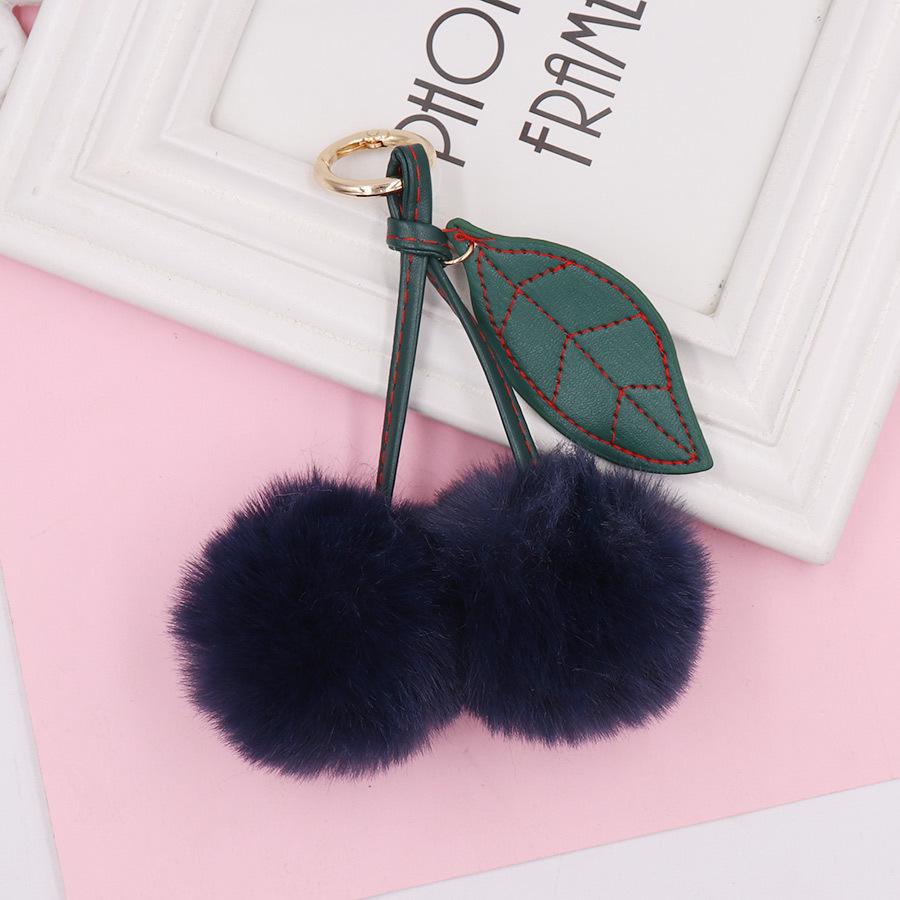 Cherry Plush Fur Ball Keychain for Women - Bag, Backpack, and Car Ornament
