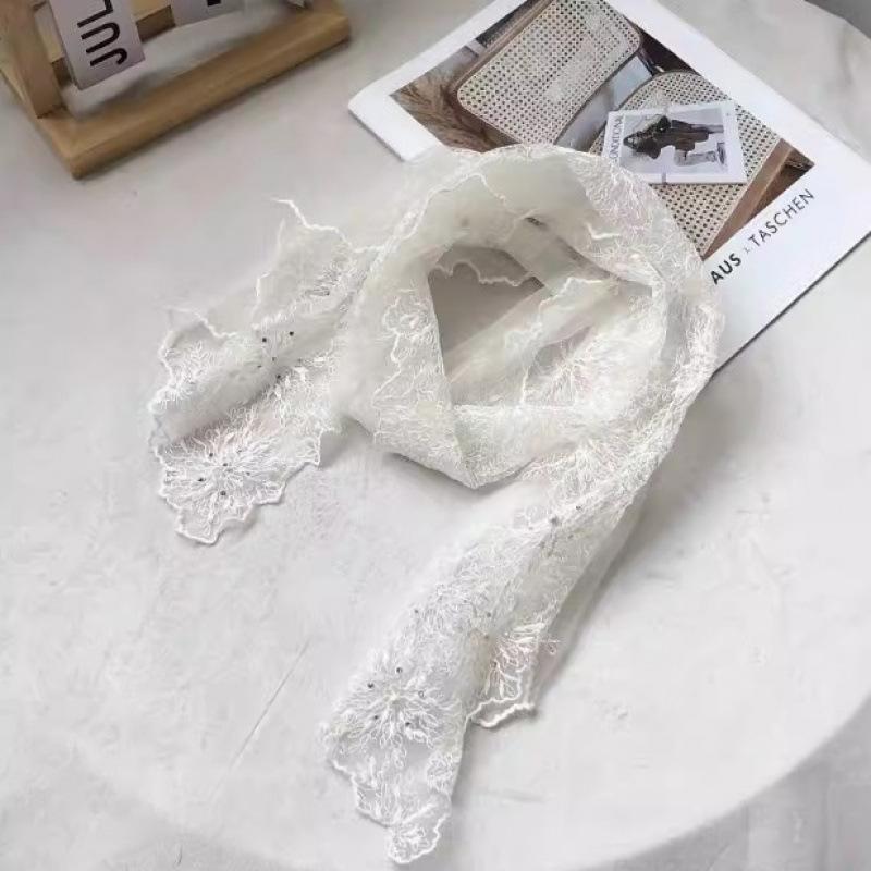 Elegant Literary Retro Dirty Dye Trendy Lace Silk Scarf Women's Versatile Decorative Collar Sunscreen Shawl Spring Summer Thin