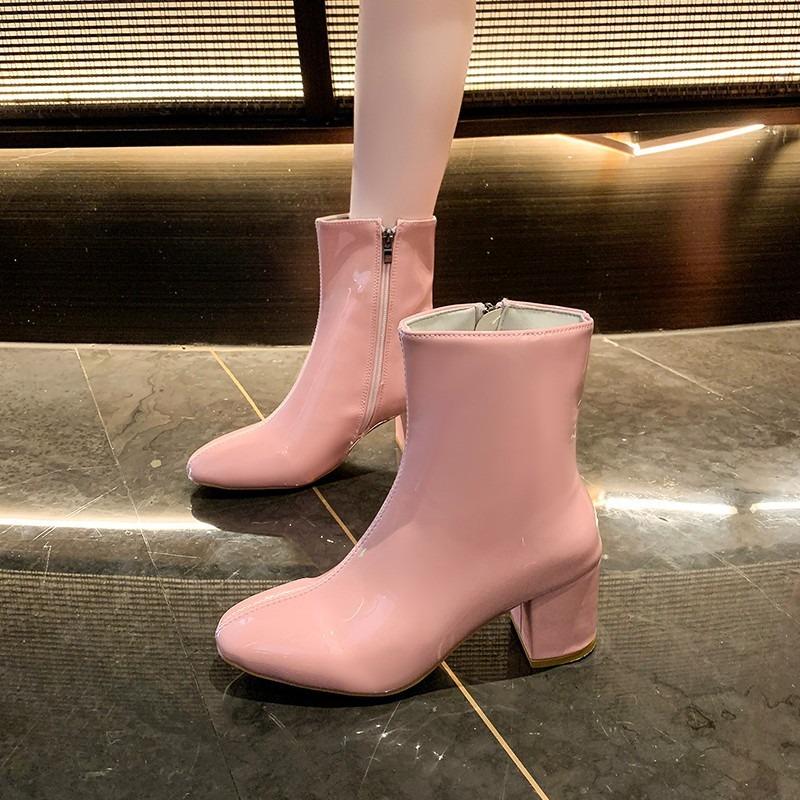 Large Size High-heeled Women's Boots Autumn and Winter New Fashion Short Boots Comfortable Thick Heel Side Zipper Square Head Women's Martin Boots