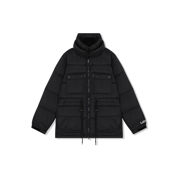 Levis Solid Color Letter Print Stand Collar Long Sleeve Down Jacket Men Outerwear Black A3273-0000