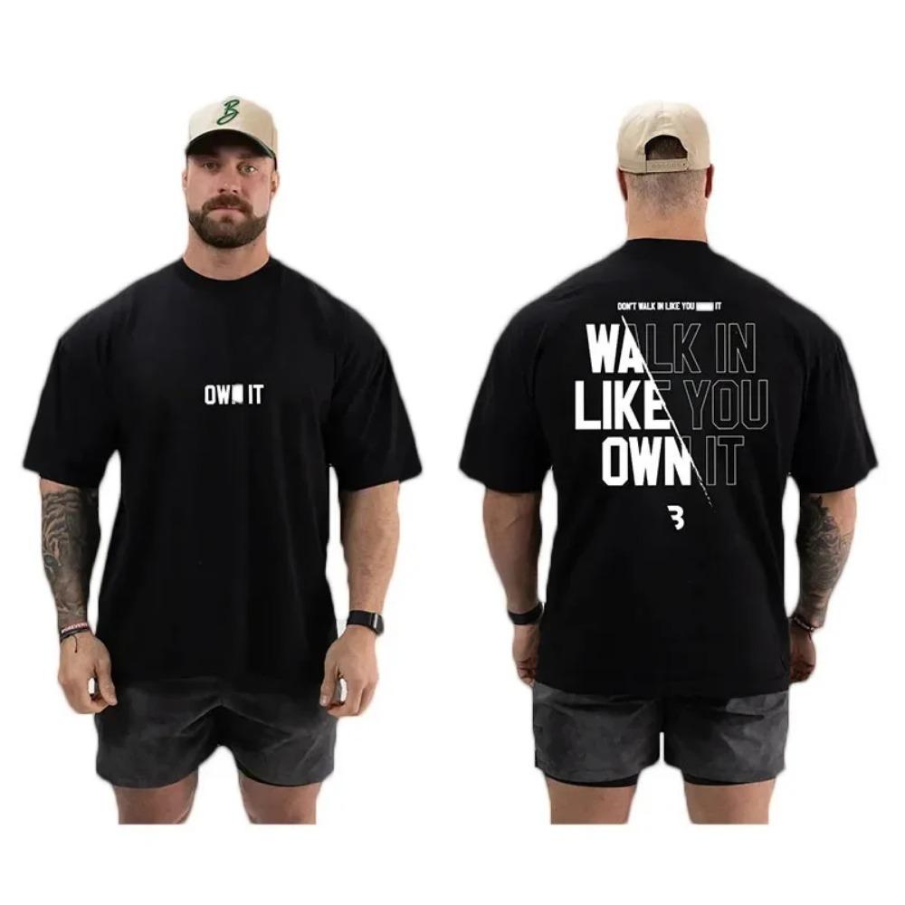 T Shirt Gym Fitness Oversized Men's 100% Cotton T-shirt Casual Round Neck Women Clothing Tops Vintage Streetwear