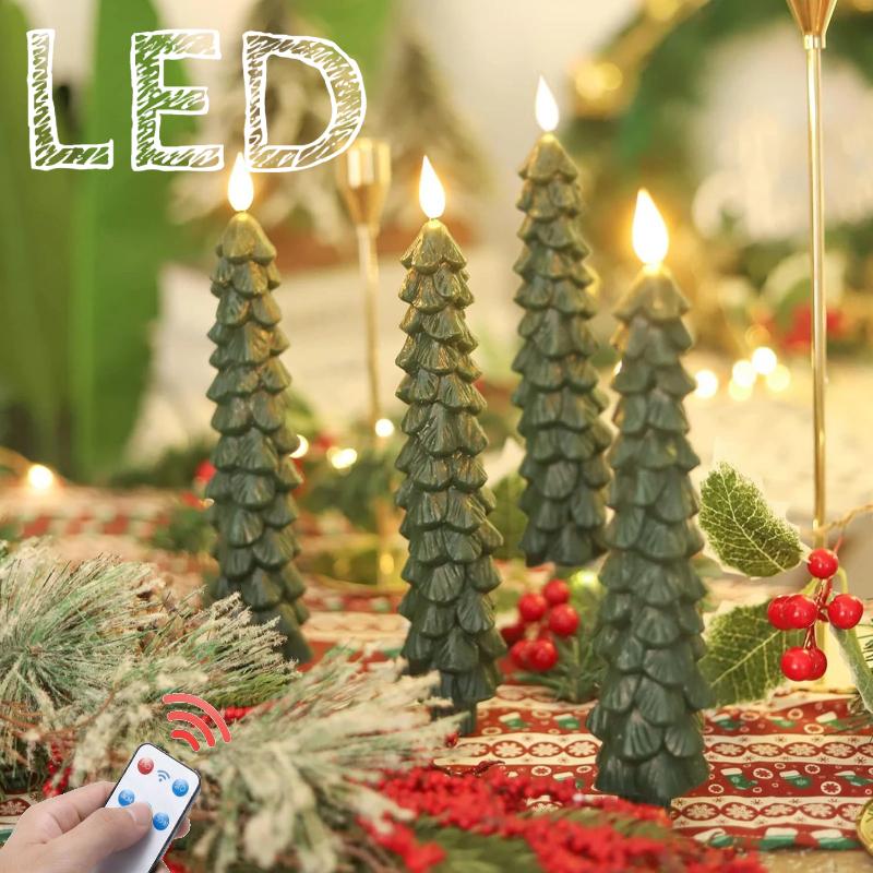 LED Christmas Tree Flameless Taper Candles Waxy Flameless Taper Candles Flickering Window Candle for Christmas Decor