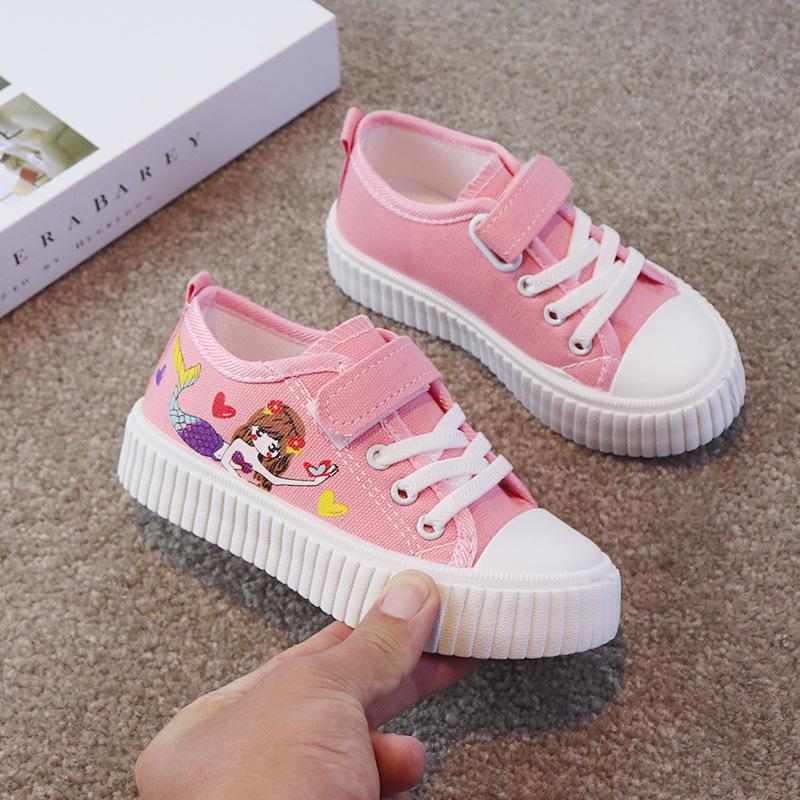 Children Cartoon Mermaid Cute Lovely Fashion Casual Canvas Shoes Low Top Girls Female Sneakers Classic Board Shoes