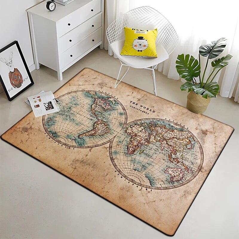 Retro navigace Mapa Vzor Dekorativní čtvercový koberec Moderní dům Obývací pokoj Podlaha Matná Ložnice Koberec Umění Plakát Podložka Vějíře Dárek