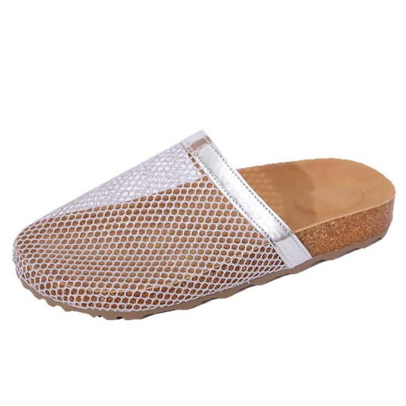 Fishnet woven hollow sandals summer new round head thick sole fisherman shoes bag head half slippers