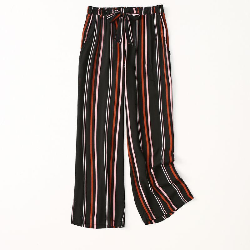 Foreign Trade Original Order Simple Commute Loose Vertical Stripes Cotton Silk Loose Pants Women's Artificial Cotton Casual Pants Summer Thin