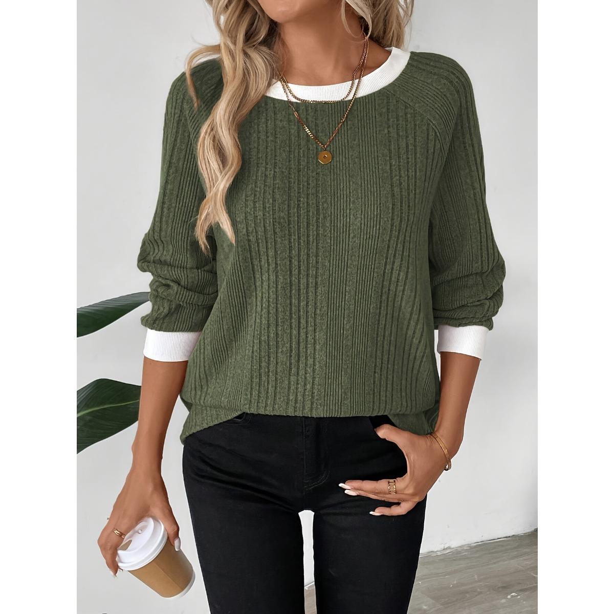 

New Women s Casual Long Sleeve Crew Neck T-shirt Top for European American Style XXL армія зелений колір