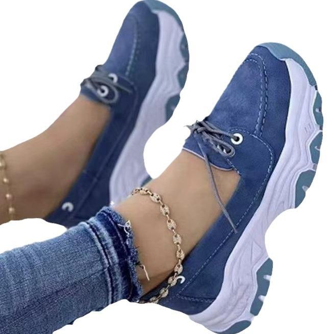 Large size spring and summer new front lace-up casual single shoes thick-soled round head low-top sports shoes