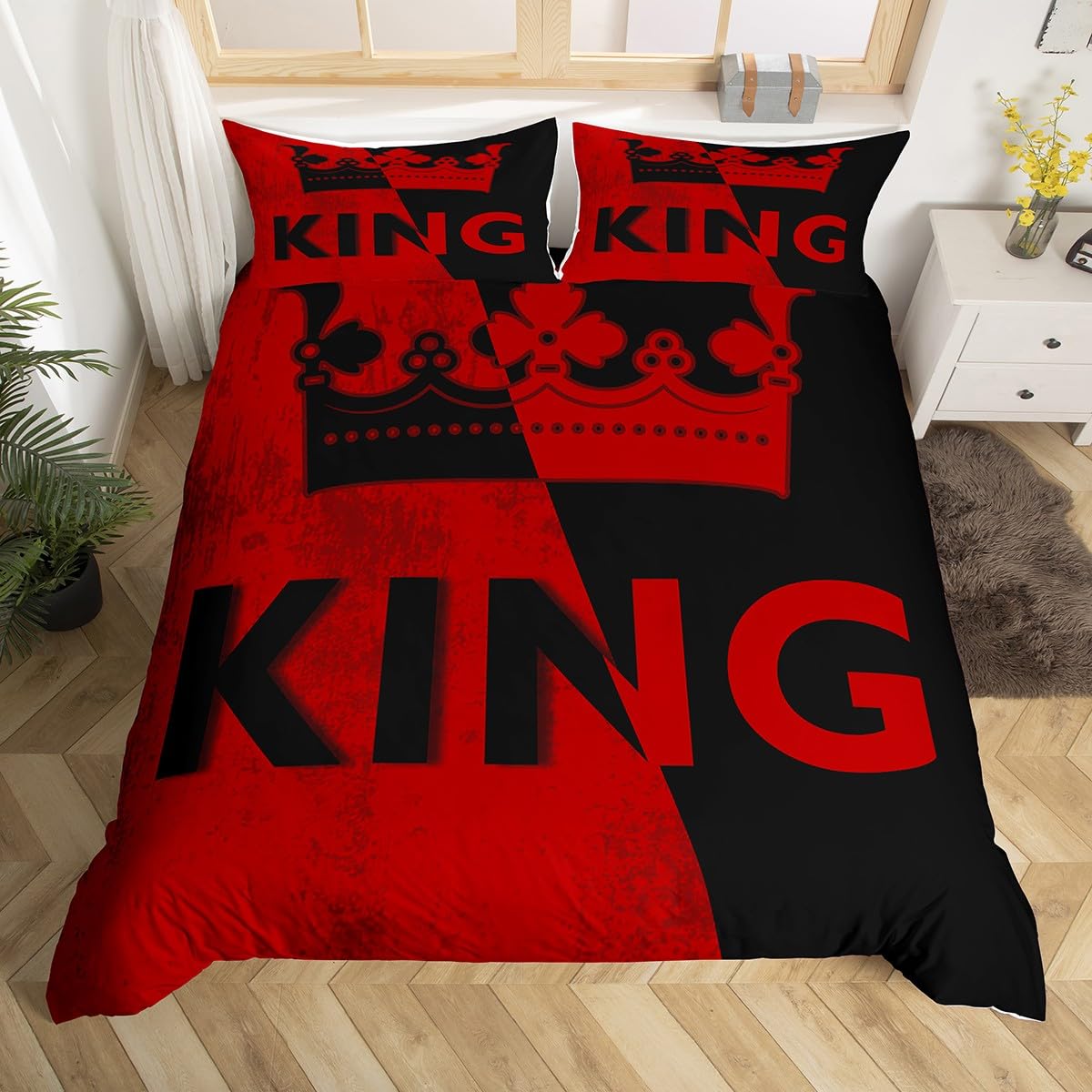 Set Copripiumino Lusso Corona Rosso e Nero Vintage Copripiumino Romantico Matrimonio Queen King Set Biancheria da Letto Regalo San Valentino