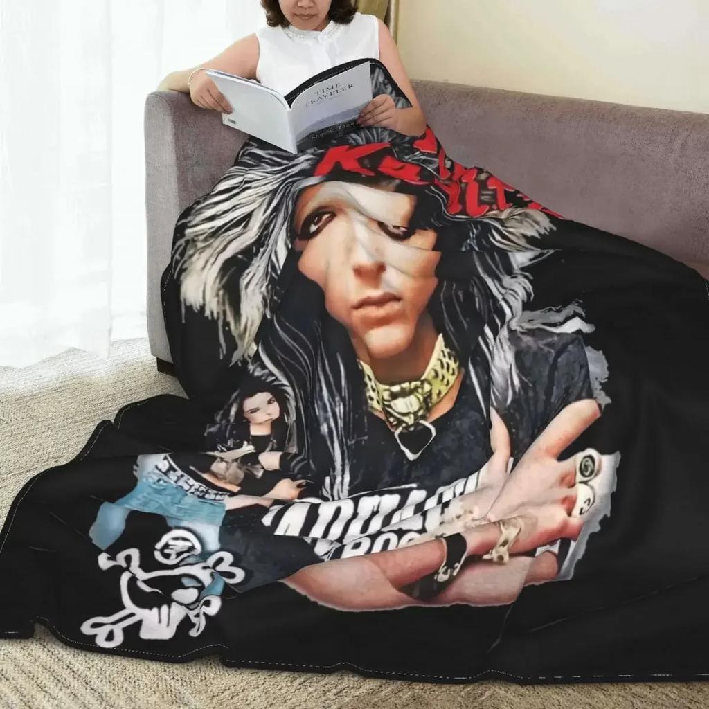 Bill Kaulitz Tokio Hotel Knitted Blankets Flannel Rock Metal Band Lightweight Thin Throw Blankets for Bed Bedroom Quilt