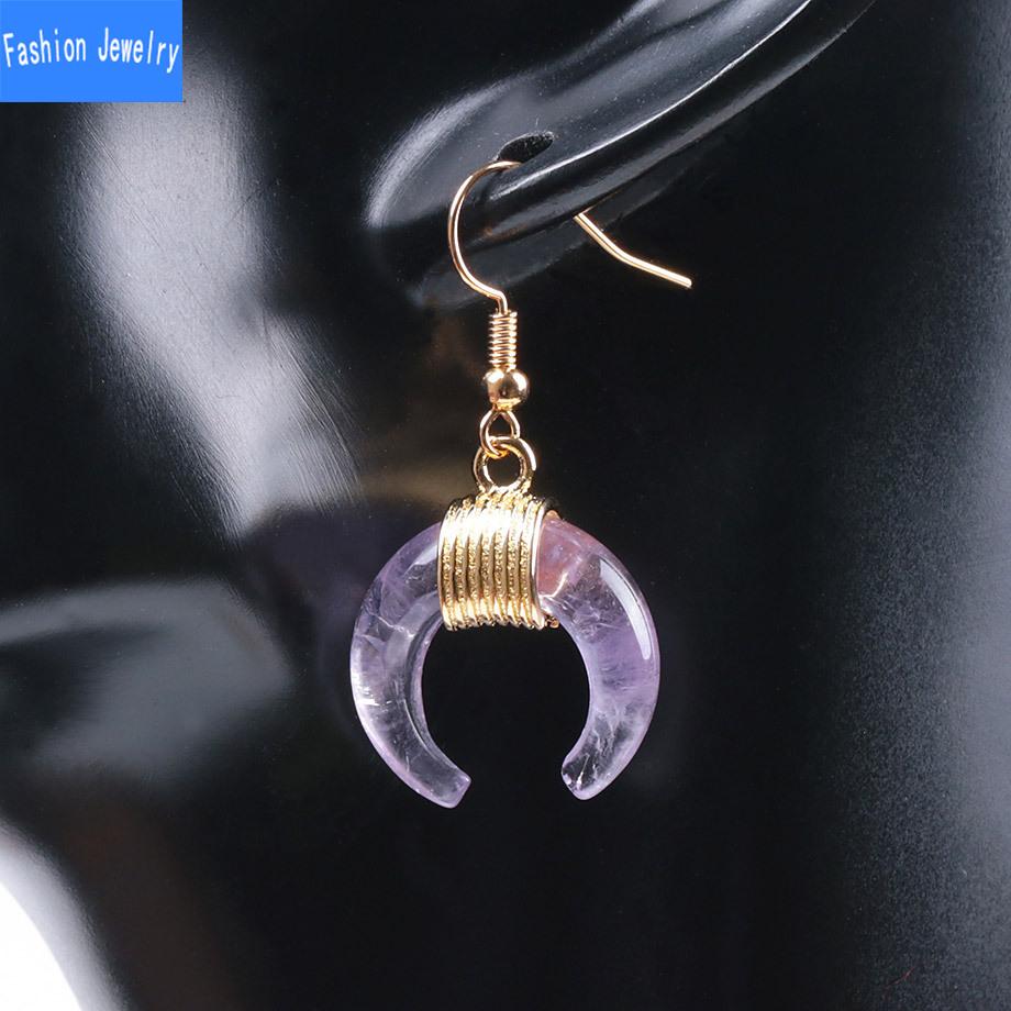 Národní větrná trubka zakřivený měsíc půlměsíc Půlměsíc přírodní křišťálové šperky imitace vinuté zlaté náušnice s rybičkou