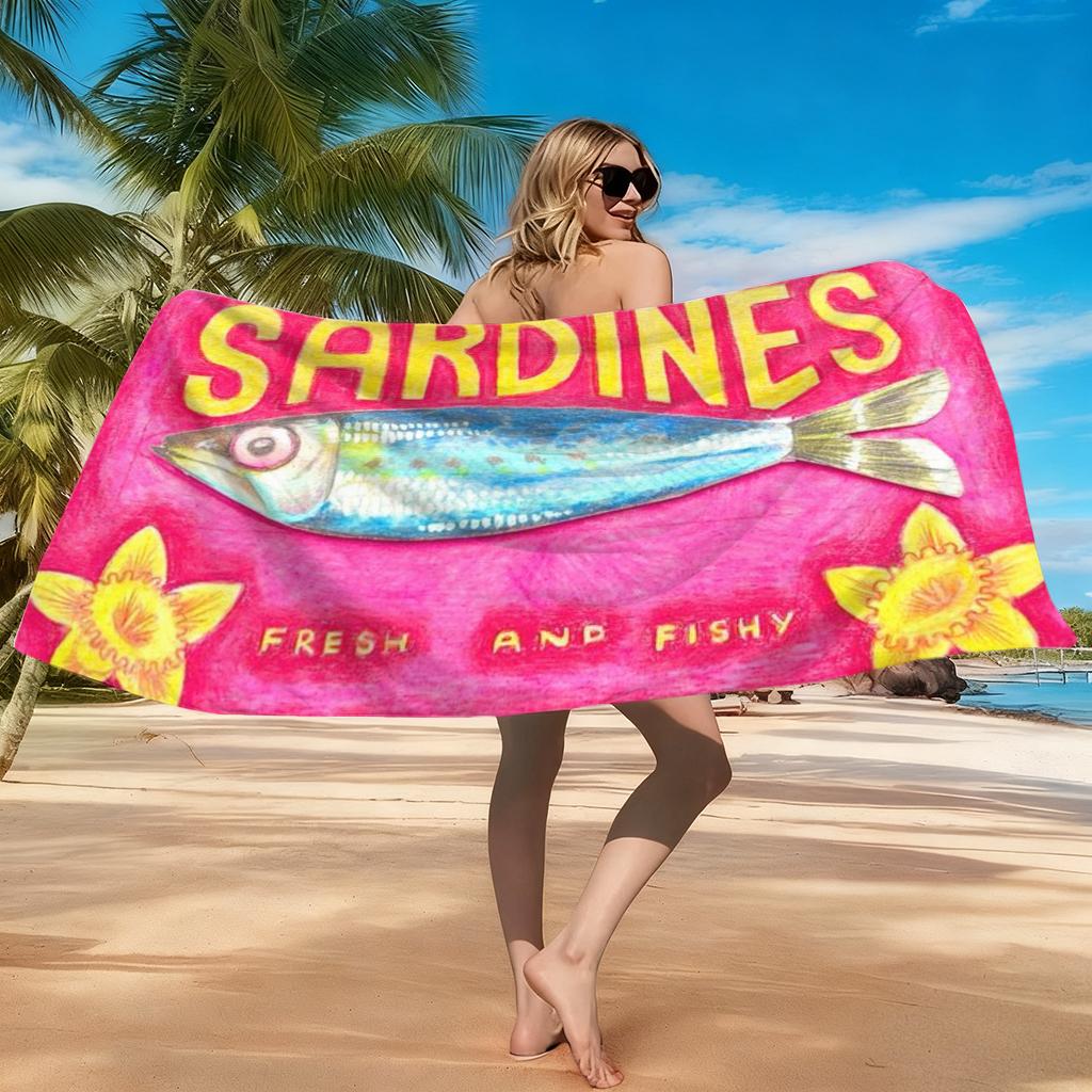 Funny Sardines Beach Towel Quick-drying Super Absorbent Suitable for Swimming Beach Vacation Pool Gym Summer Gift for Friends