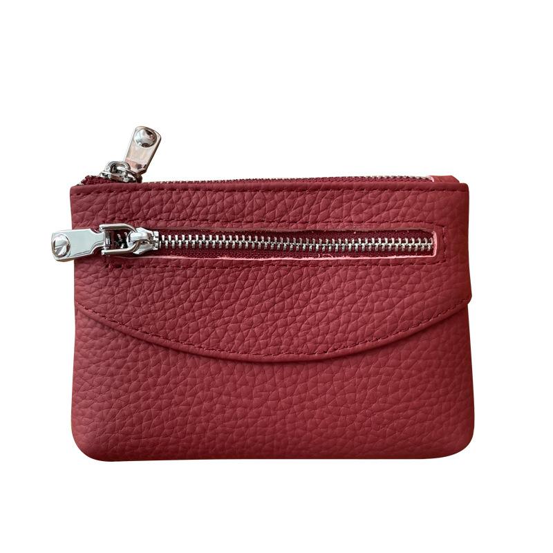 Change Bag Women's Short Small and Thin Zipper Change Bag New First-layer Cowhide Coin Key Storage