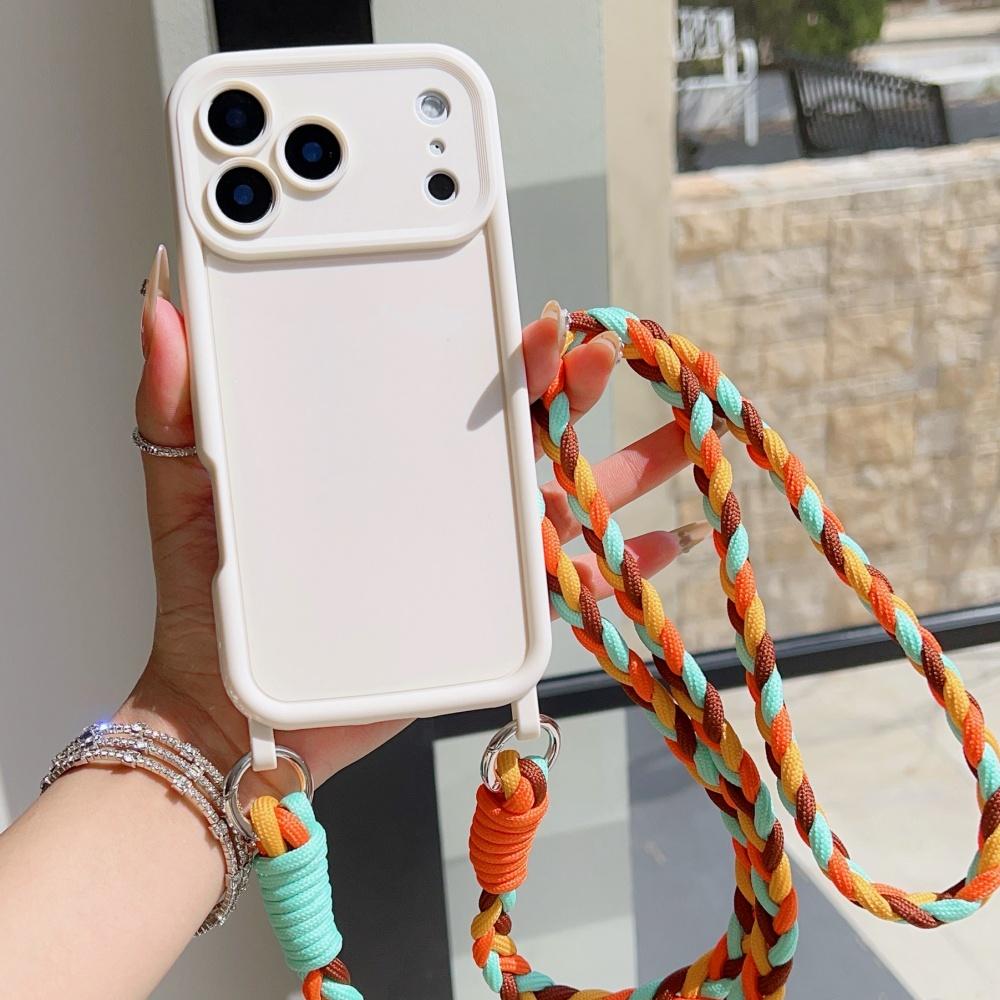 Crossbody Lanyard Braided Cord Liquid Silicone Case For iPhone 16 17 Pro Max 15 14 13 12 11 XR XS 7 8 Plus Necklace Strap Cover
