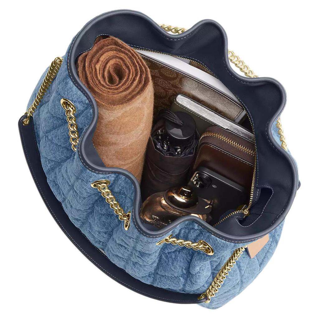 Coach Evelyn 36 Quilted Denim Shoulder Bag Large Women Shoulder Bag Indigo CDC01-IMTYV