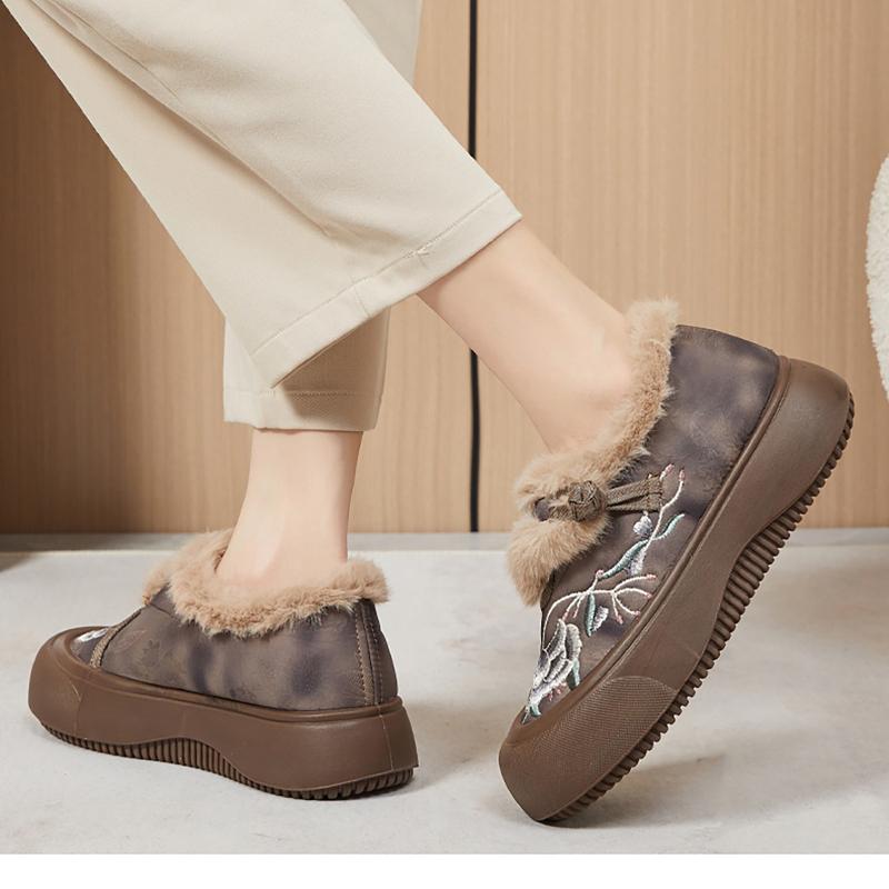 Cotton Shoes New Ethnic Style Embroidery and Velvet Thickened Mother Shoes Cloth Shoes Middle-aged and Elderly Boots