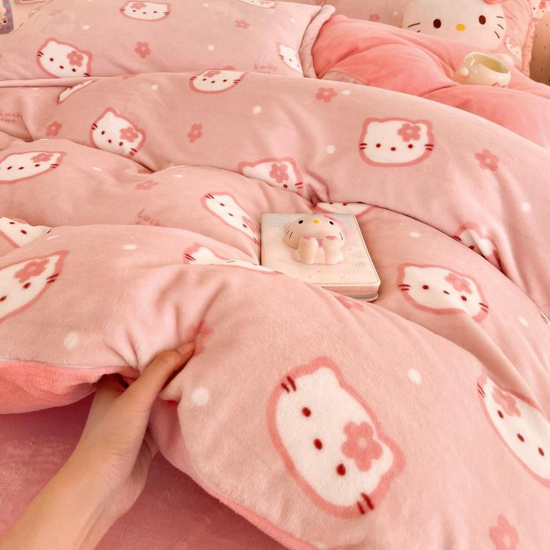 Winter Thickened Milk Fleece Bed Four-piece Set New Coral Fleece Flannel Single Quilt Cover Bed Sheet Three-piece Set Bedding
