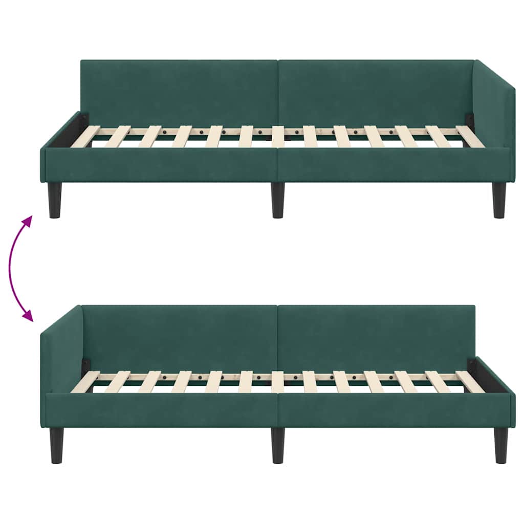 Corner Bed Frame with Headboard Dark Green 100 Cm X 200 Cm Velvet