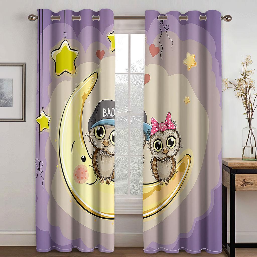 Cheap Kids Cartoon Owl Cute Baby Girls Boy Children's 2 Pieces Thin Curtains for Living Room Bedroom Window Decor