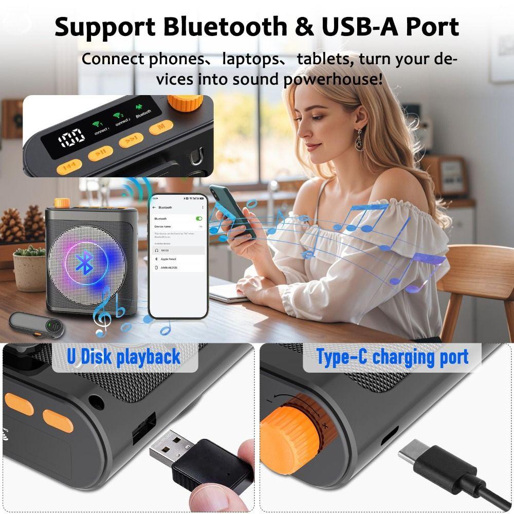 Rechargeable Wireless Microphone with Magnetic Lavalier Bluetooth Speaker Meetings