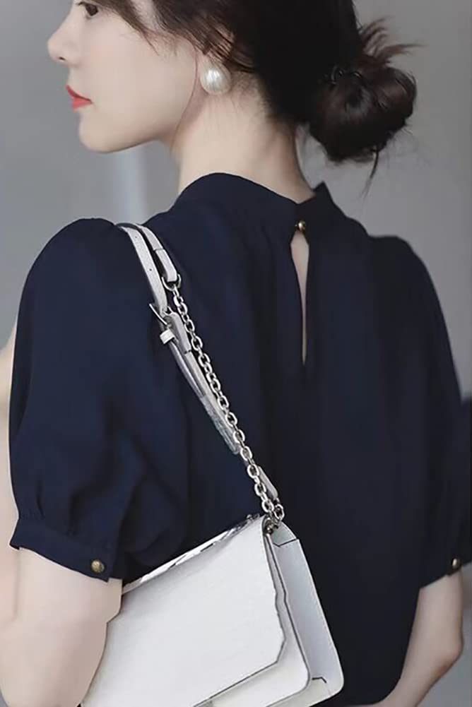 Short Clean [H. Zroy] Shirts, Blouses, Women's Tops, Chiffon, Ribbon, Summer, Sleeves, Plain, Elegant, Office, Slimming, Stylish, OL, Commuting,