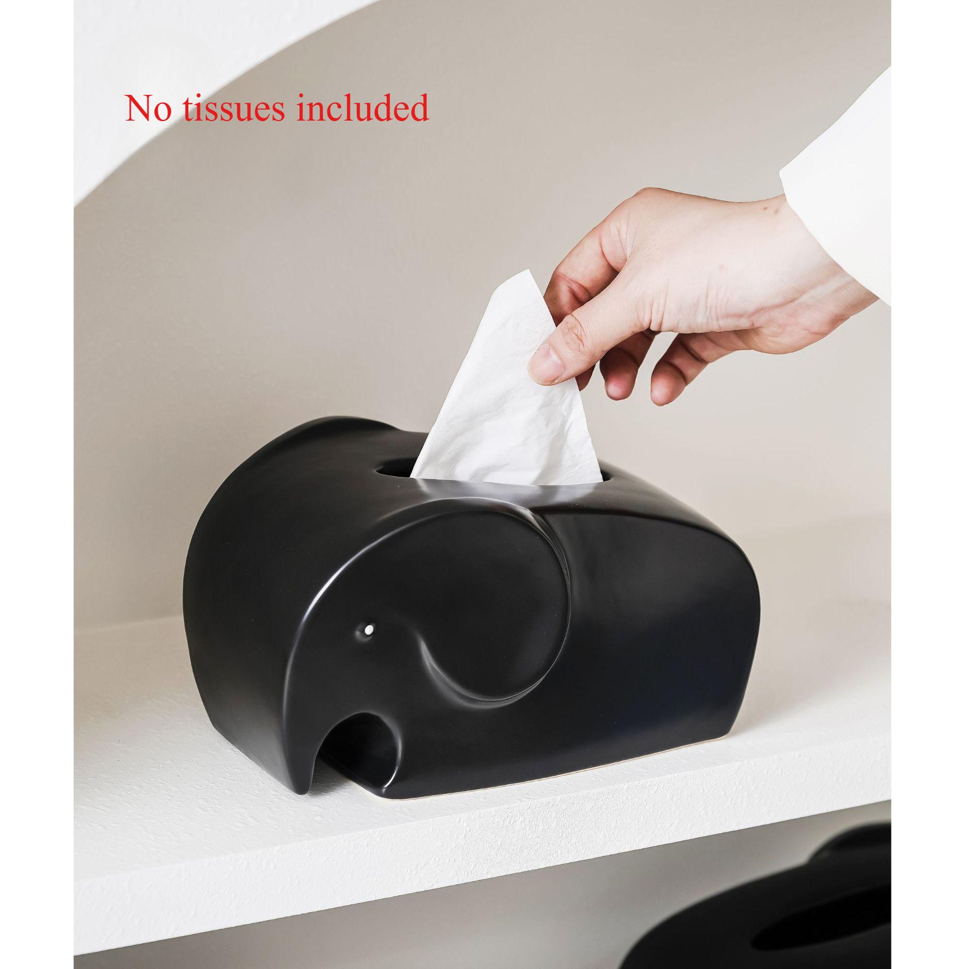 

Elephant Shape Ceramic Tissue Box Storage High Appearance Level Bathroom Tissue Box Living Room Light Luxury Decoration Home Use матовий чорний колір