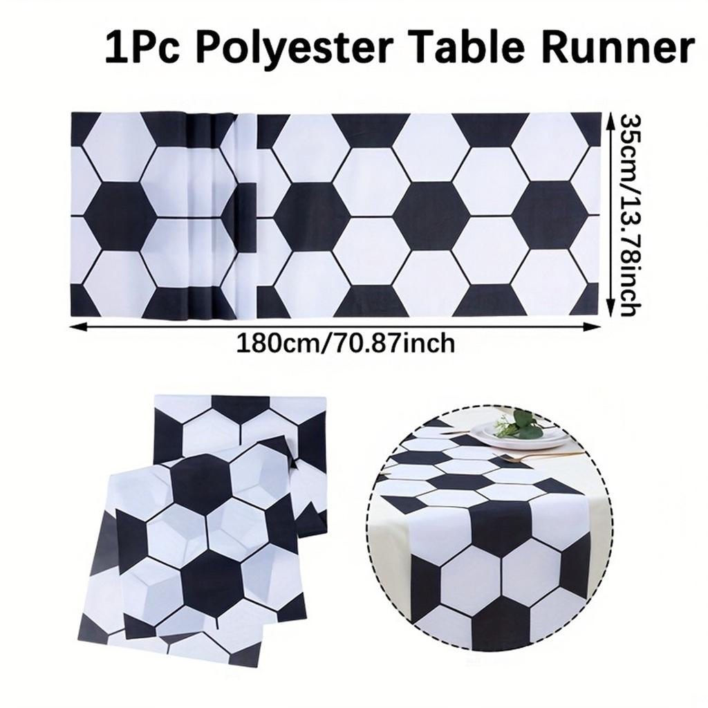 1pc Soccer Table Runner Soccer Game Day Decor Polyester Fabric Table Cloth For Football Themed Birthday Party Soccer Match Decor