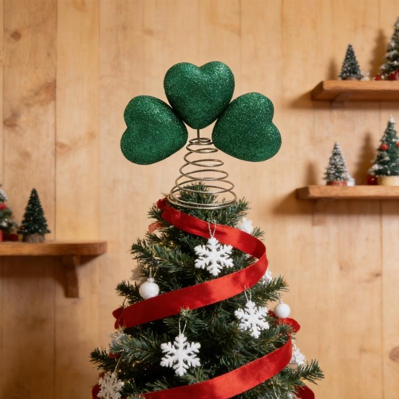 Patricks Day Shamrock Tree Toppers Ornament for Festival Holiday Atmosphere Durable Polyester Materials Tree Accessory